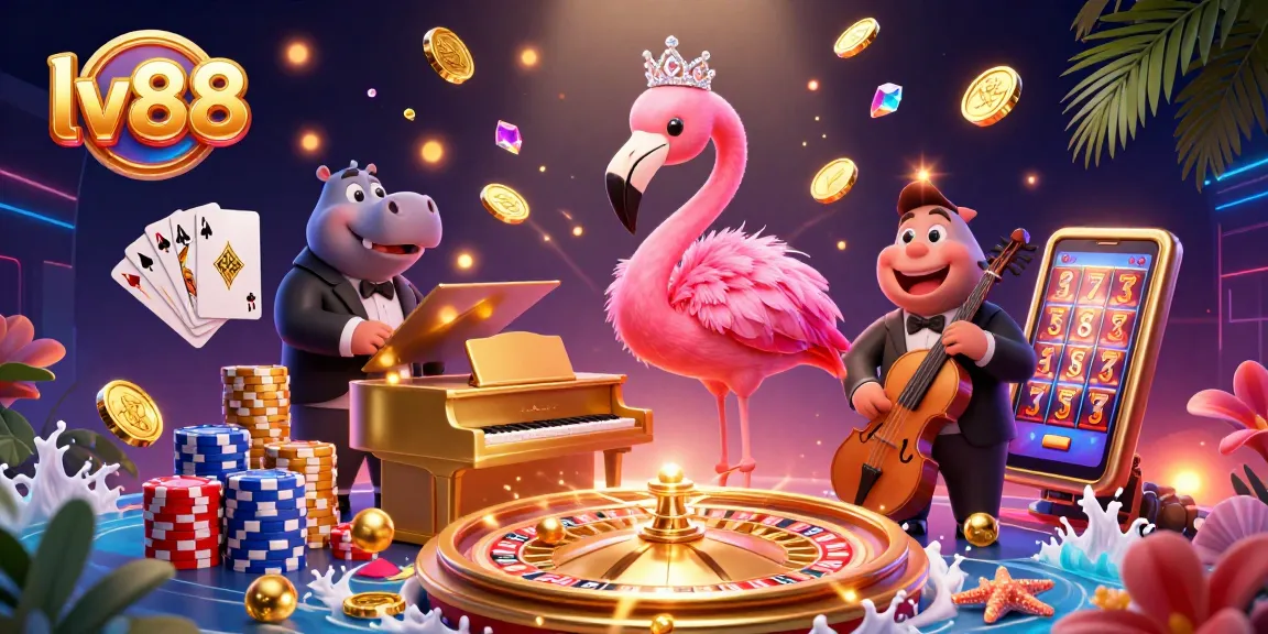 Experience the excitement of lv88 with a vibrant casino scene featuring animated characters and dynamic game elements.