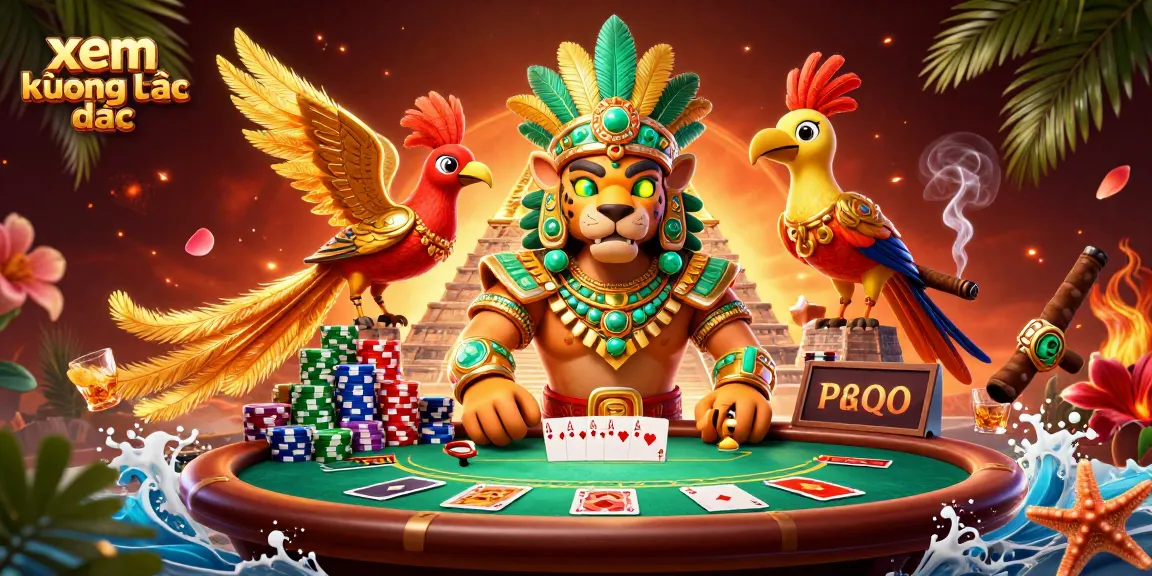 Engage in casino gaming with this vibrant illustration featuring xem hướng dẫn, showcasing a charismatic Mayan priest.