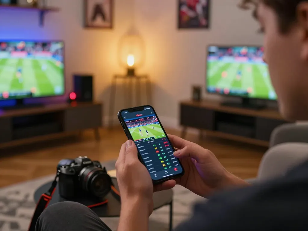 Person engaging in online betting on smartphone at home, showcasing dynamic gaming excitement on com.