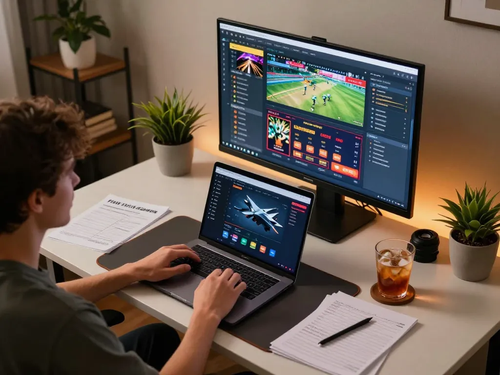 Player engaging with F168 online casino platform on a sleek gaming setup, showcasing betting strategies and games