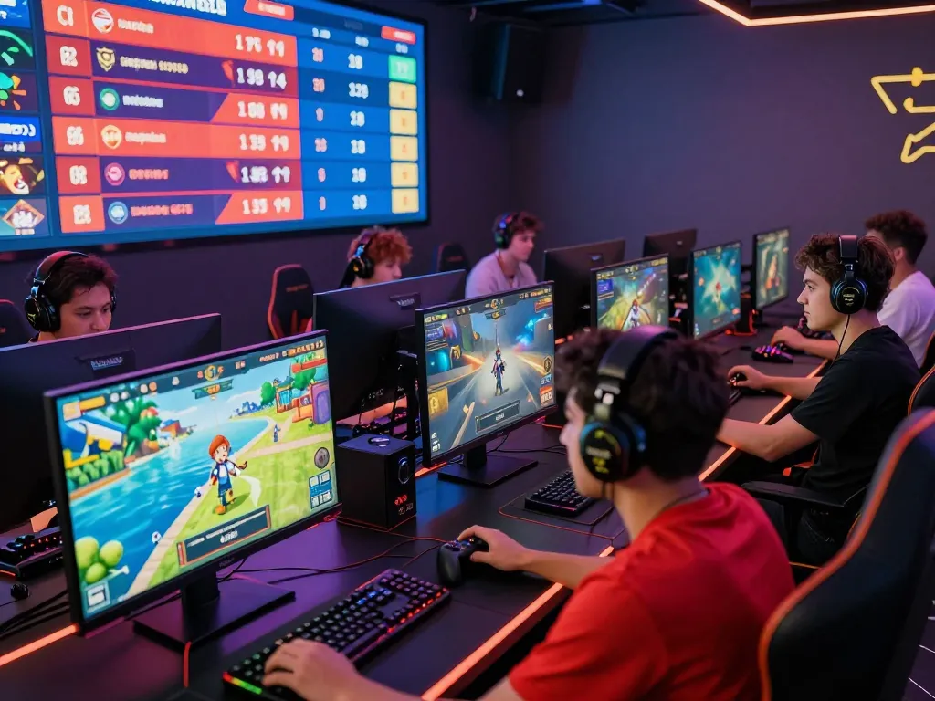Engaging online gaming environment showcasing diverse players at SC88 gaming setup, spotlighting excitement and camaraderie.