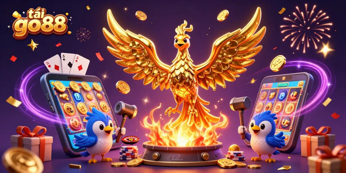 Engage with tải go88, explore golden phoenix and dynamic casino games in 3D illustration.