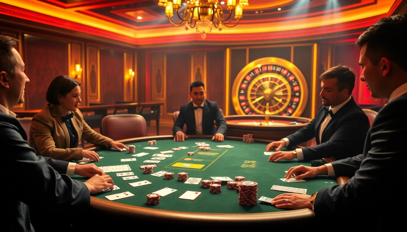 Experience the thrill of SKY88 casino with elegant poker tables and vibrant chips in play.