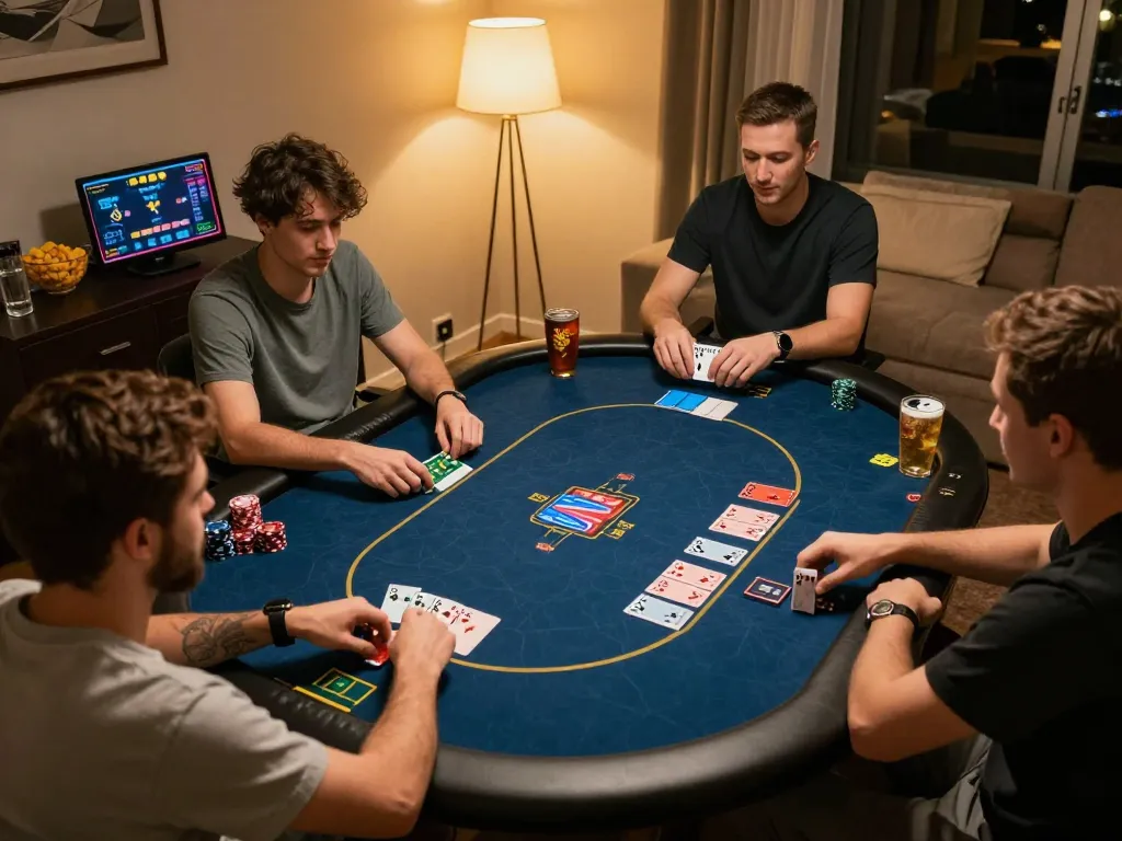 Players engaging in online poker via https://vk88.vc/, showcasing a friendly atmosphere and strategic gameplay.