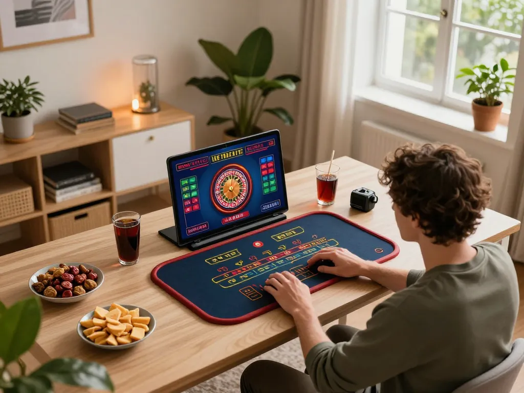 Engaging online gaming scene with 789win 37 visible on a laptop screen, cozy home atmosphere for casino plays.