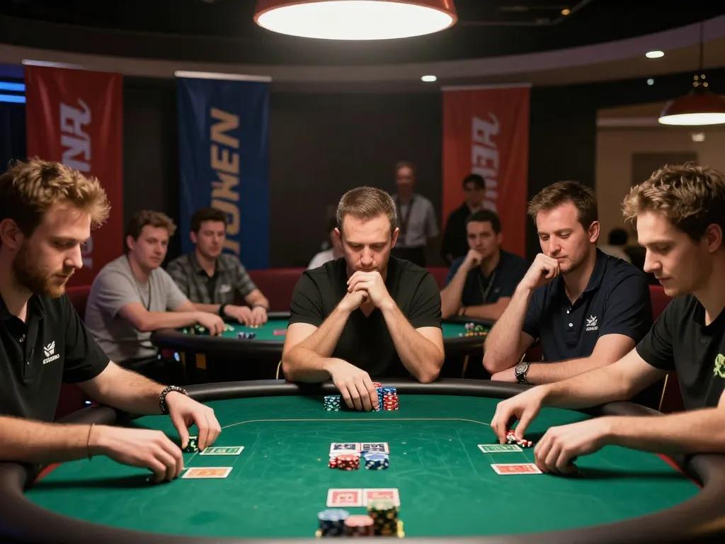 Kong88 players engage in an exciting poker tournament, showcasing strategic gameplay and intense concentration.