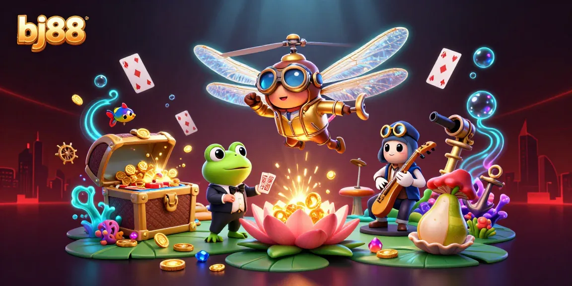 Experience intense gaming action with bj88 at the lily pad casino, where vibrant characters interact in a dynamic gambling scene.