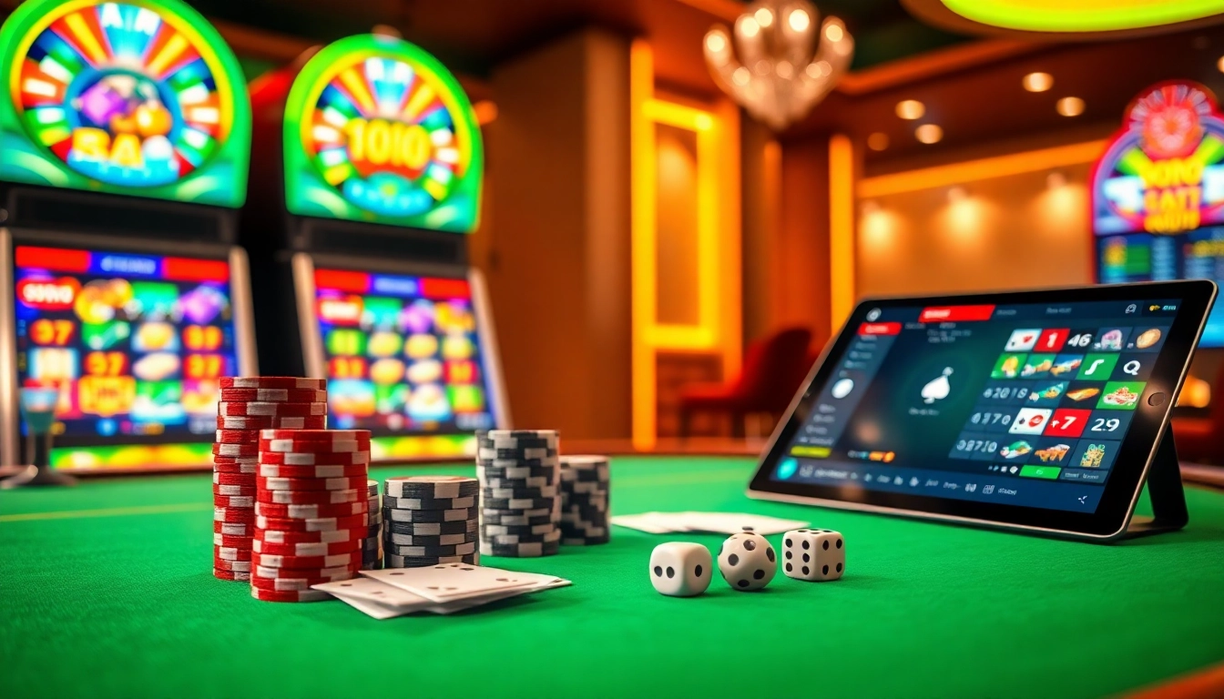 Engage in thrilling casino games at https://me88.in.net/ with an elegant setting featuring vibrant tables and interactive interfaces.