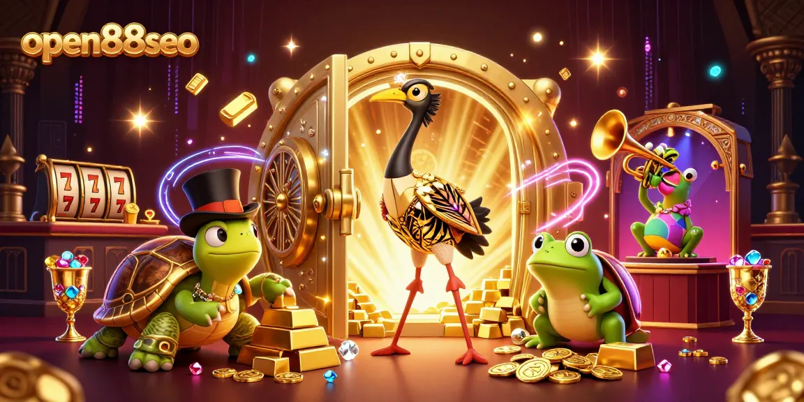 Engage in the vibrant world of online gambling with open88seo featuring exciting slot reels and dynamic characters.