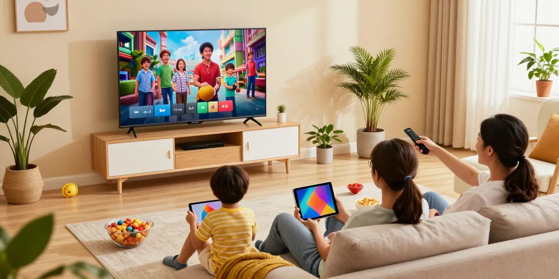 Family enjoying premium IPTV experience at https://ottoceean.com/ in a cozy living room.