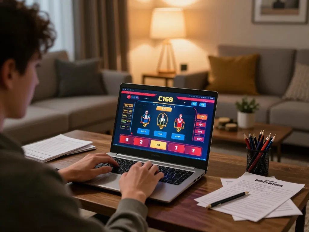 C168 user enjoying live dealer games at home, showcasing relaxed online gambling experience