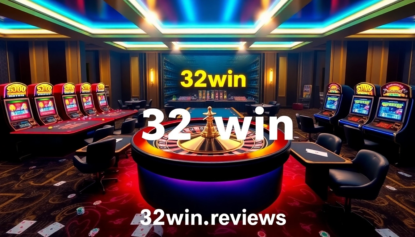 Engaging gaming action showcasing 32win.reviews casino tables and dynamic slot machines.