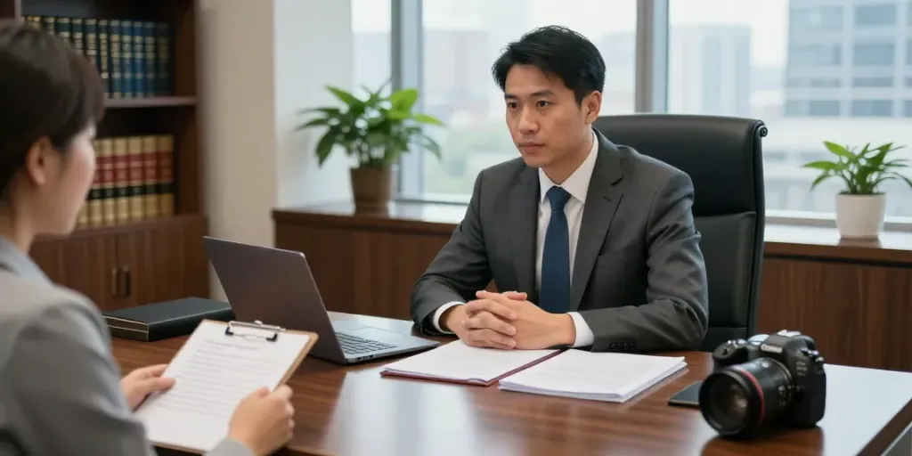 DUI attorney Cherokee County GA consulting with a client in a professional office setting.
