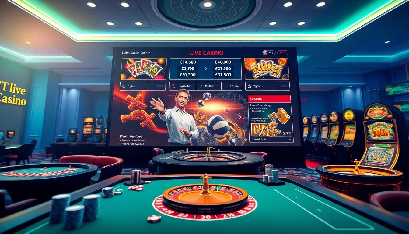 Experience live casino action with https://go88vj.com/ showcasing digital poker tables and slot machines.