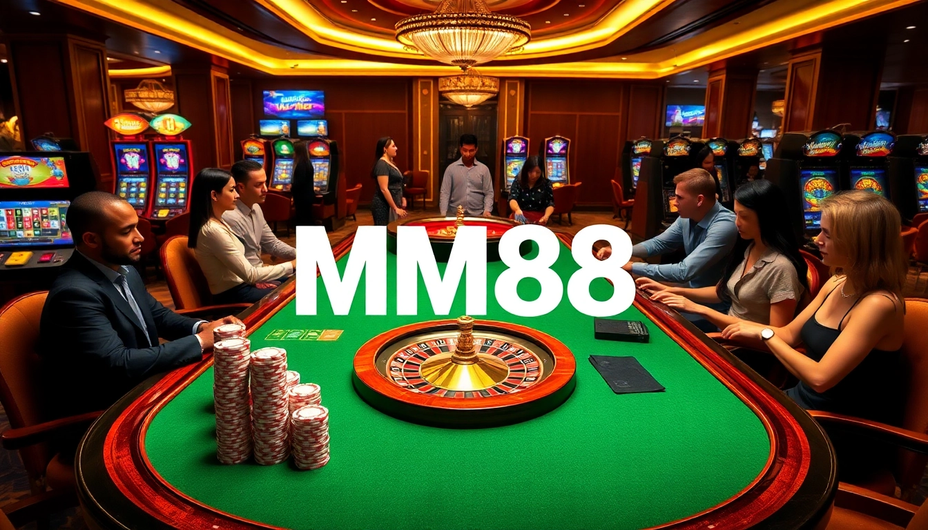 MM88 casino experience with excited players and vibrant gaming visuals.