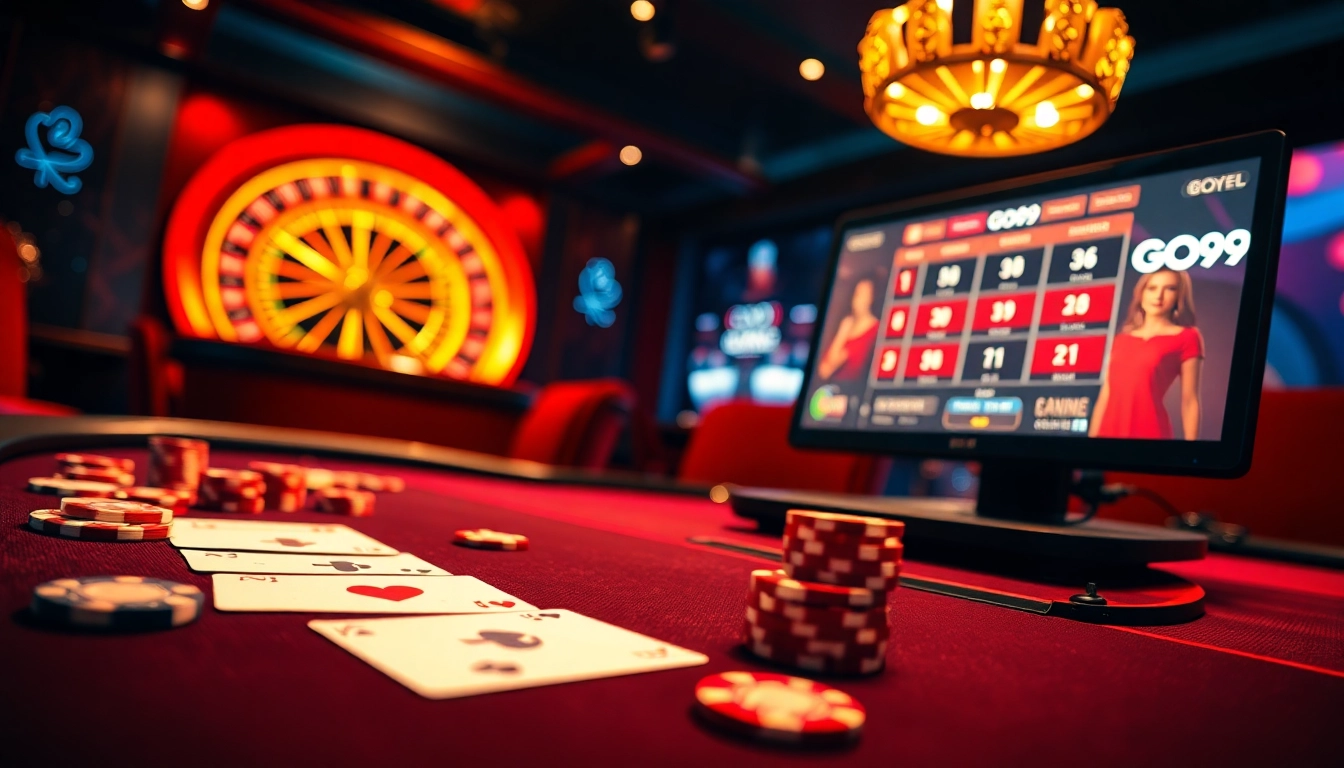 Engage with exciting games at trang chủ go99, featuring luxurious casino tables, chips, and vibrant betting options.