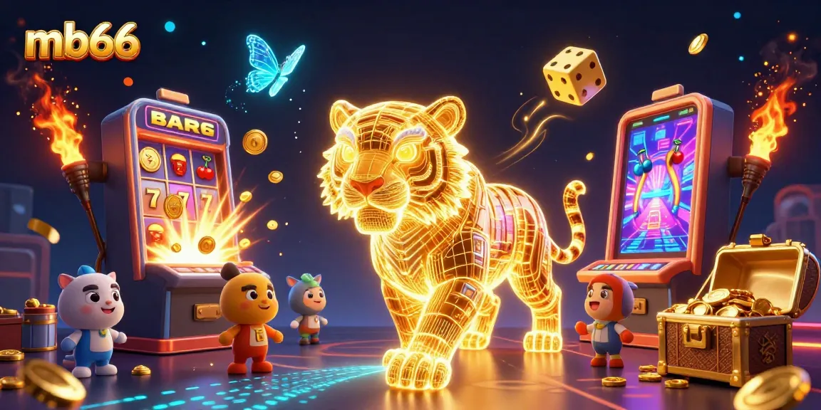 Experience mb66 with a vibrant digital casino scene showcasing a golden tiger and thrilling game elements.