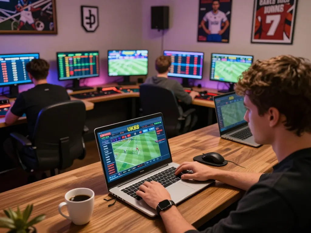 Player engaged in sports betting on UK88 platform, showcasing live game odds and interactive experience.