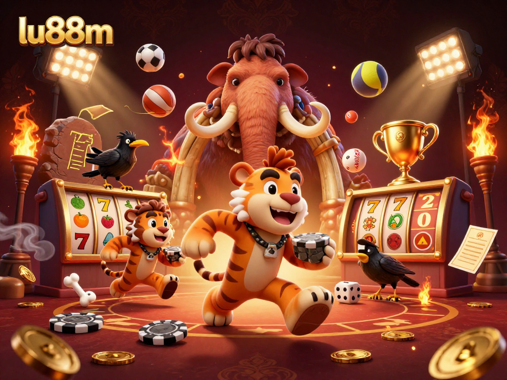 Experience thrilling slots gameplay with lu88m in this vibrant 3D casino illustration.