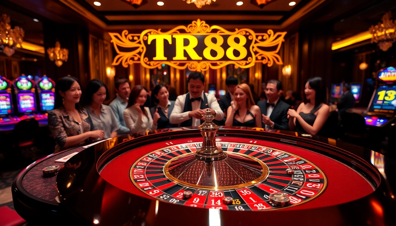 Players enjoy a thrilling game at the TR88 casino, with focused excitement on the roulette table.