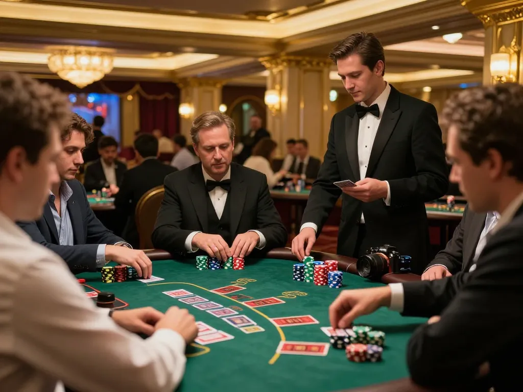 Players engaging in thrilling blackjack gameplay at an upscale casino, showcasing excitement and strategy with xx88.