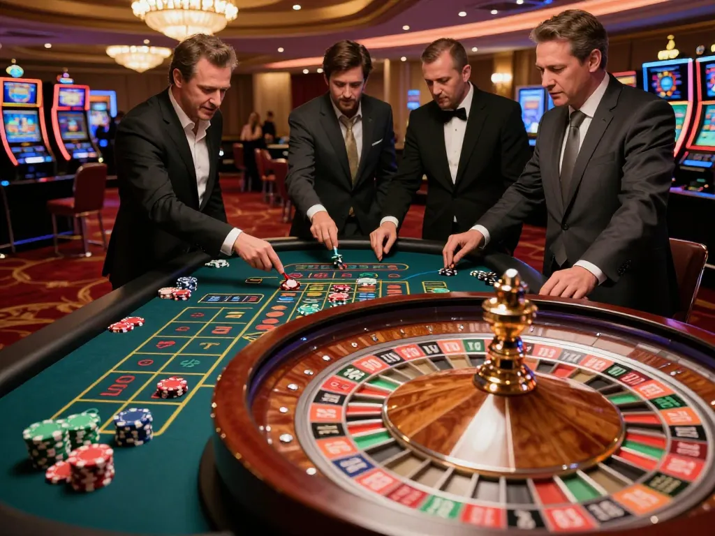 Betting excitement at Hitclub's roulette table with players engaged and chips in play