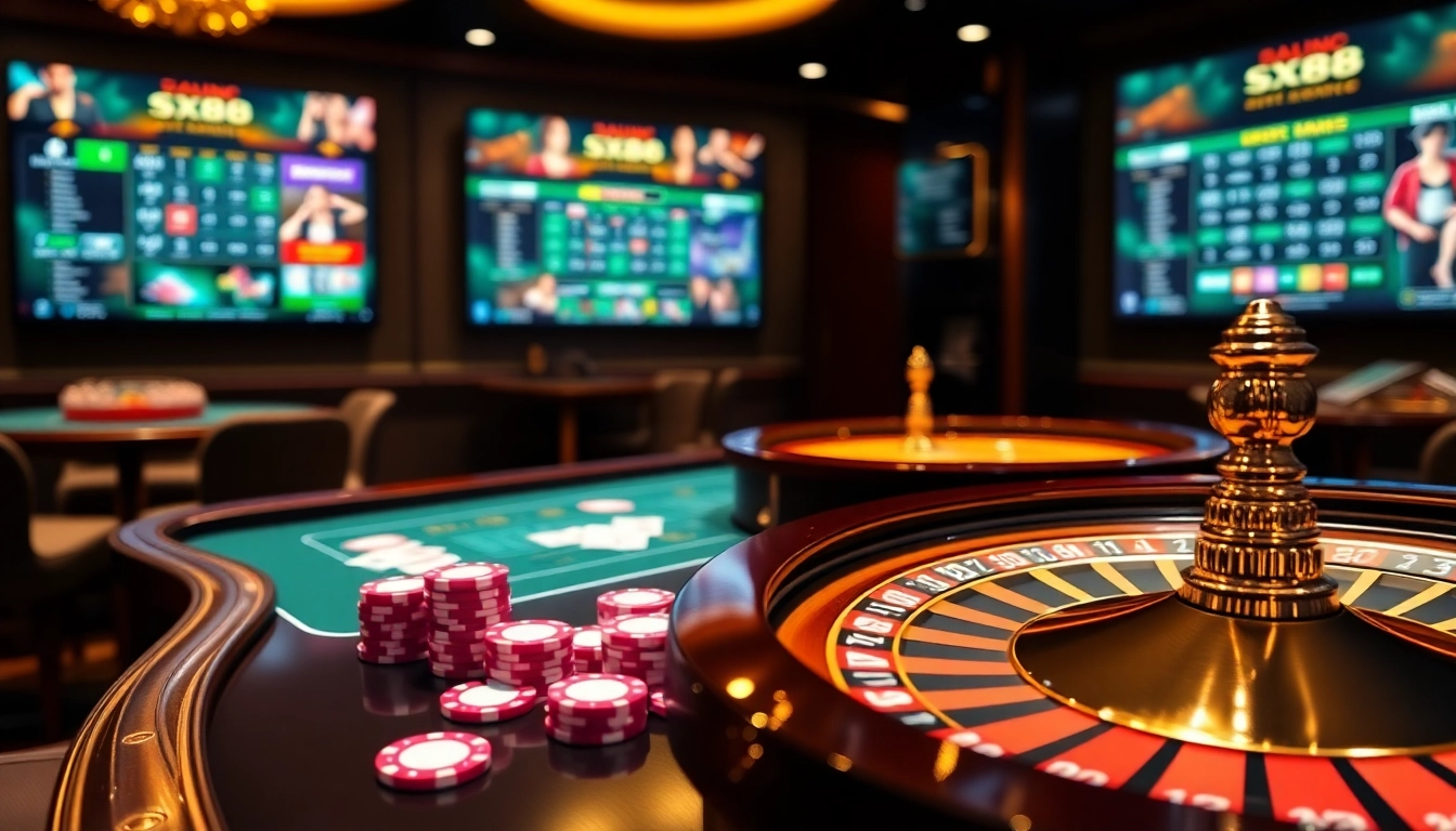 Experience sx88 at a vibrant casino table with chips, cards, and live betting excitement.