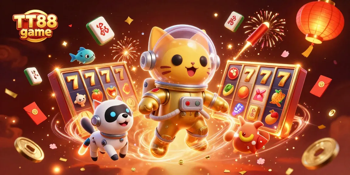 Experience thrilling wins with TT88 game featuring vibrant slot reels and dynamic characters.