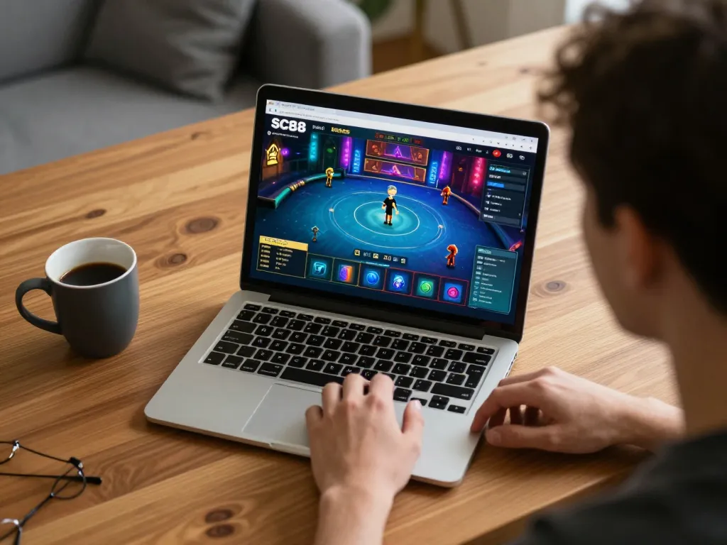 Engaged player exploring SC88's online casino platform for a winning strategy.
