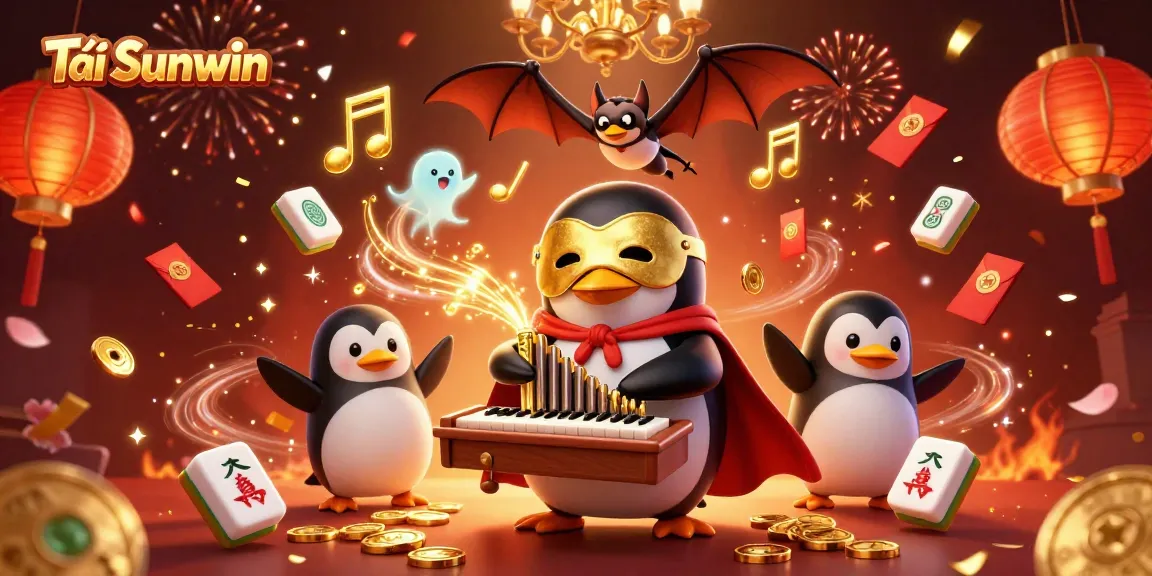 Tải Sunwin brings thrilling gameplay with a penguin organ player, golden coins, and festive elements.