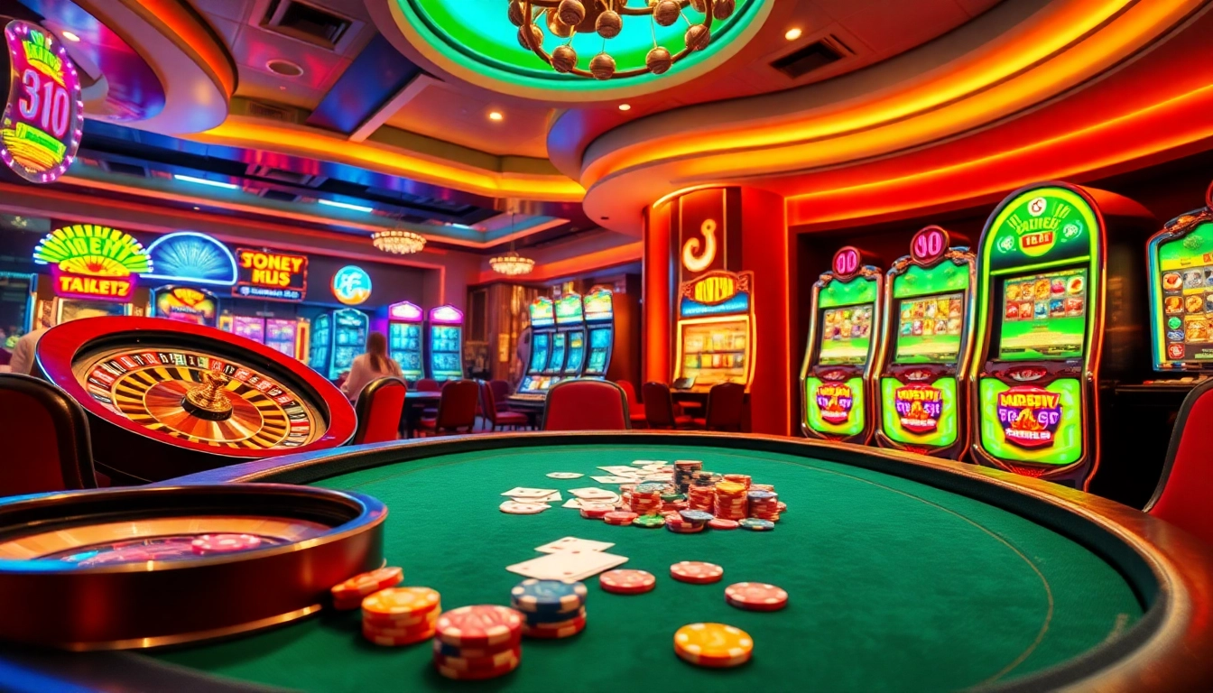 Experience the excitement of GO8 with players at a high-stakes poker table and vibrant gaming machines.