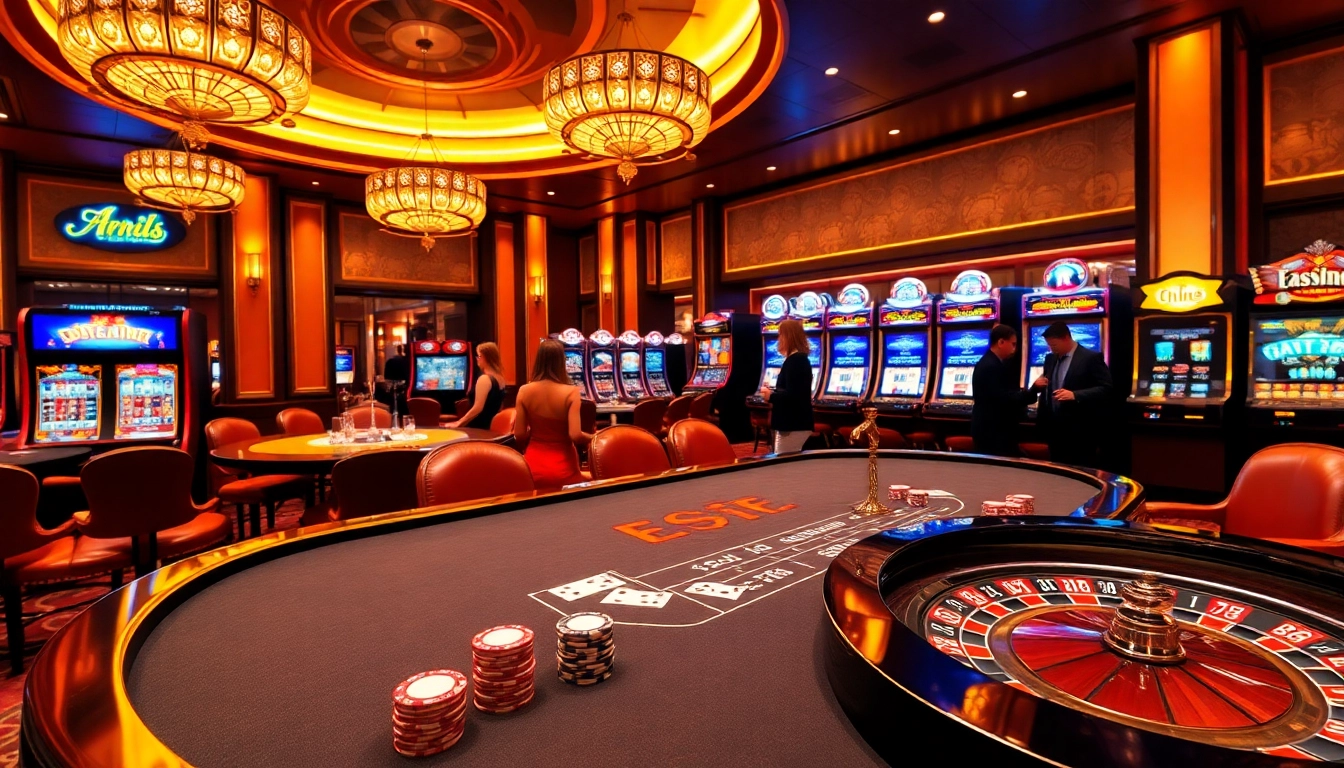 Experience the thrill of tha bet at a luxurious casino with vibrant tables and exciting games.