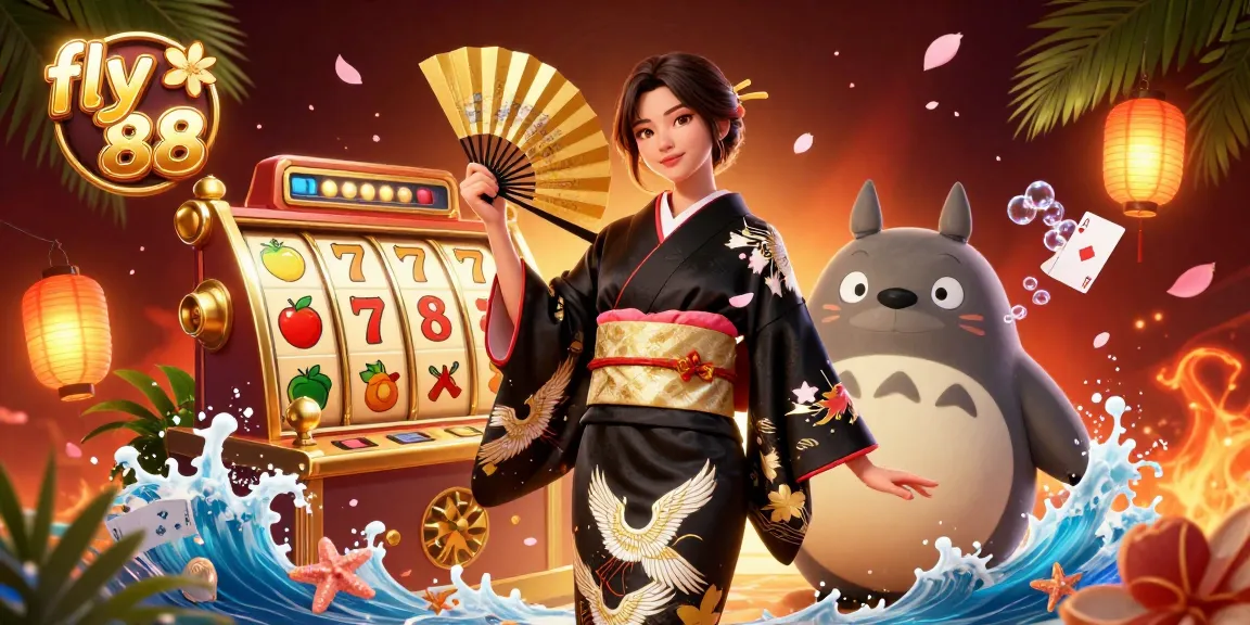 Engage in thrilling gameplay at fly 88 featuring a captivating scene of traditional characters and vibrant slot elements.