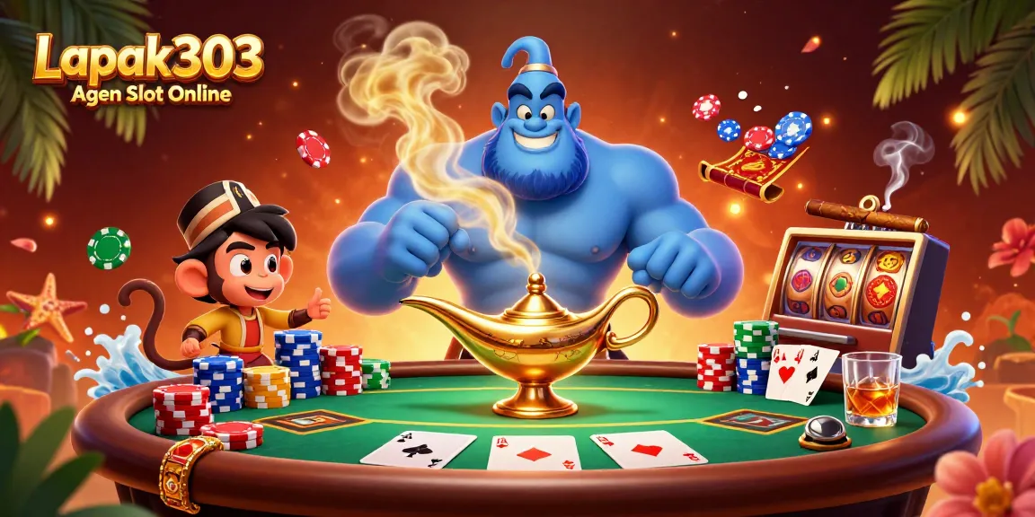 Experience thrilling gameplay with Lapak303 Agen Slot Online featuring vibrant 3D characters in a rich casino scene.