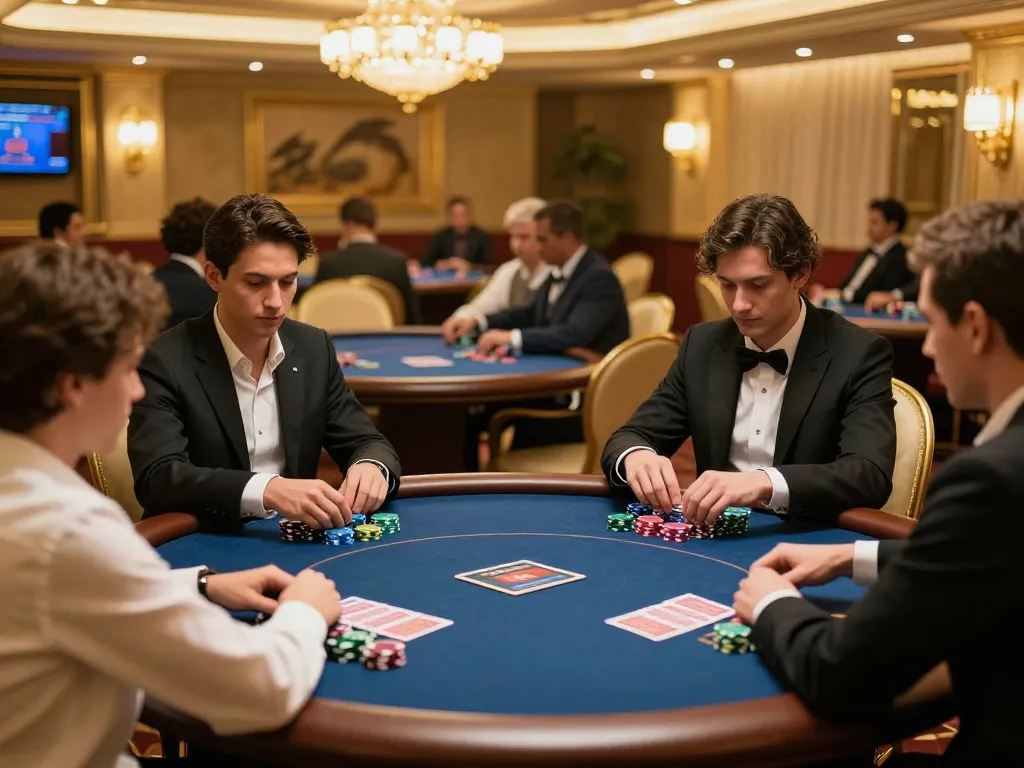 Duitgini players engaged in a high-stakes poker game in a luxury VIP room.