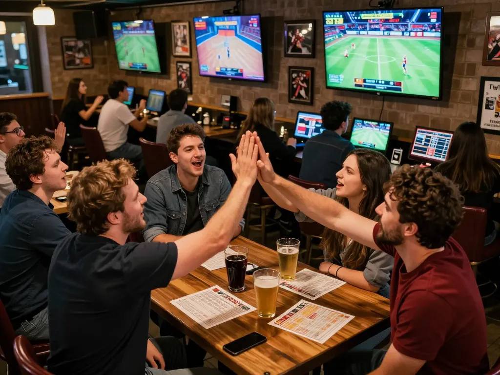 Fans celebrating a winning bet on 9bet.work amidst an exciting sports betting atmosphere.