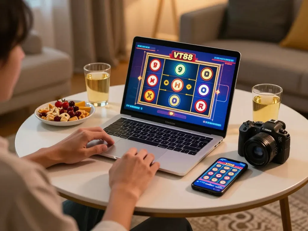 Engaging VT88 online gaming experience with a player on laptop and smartphone