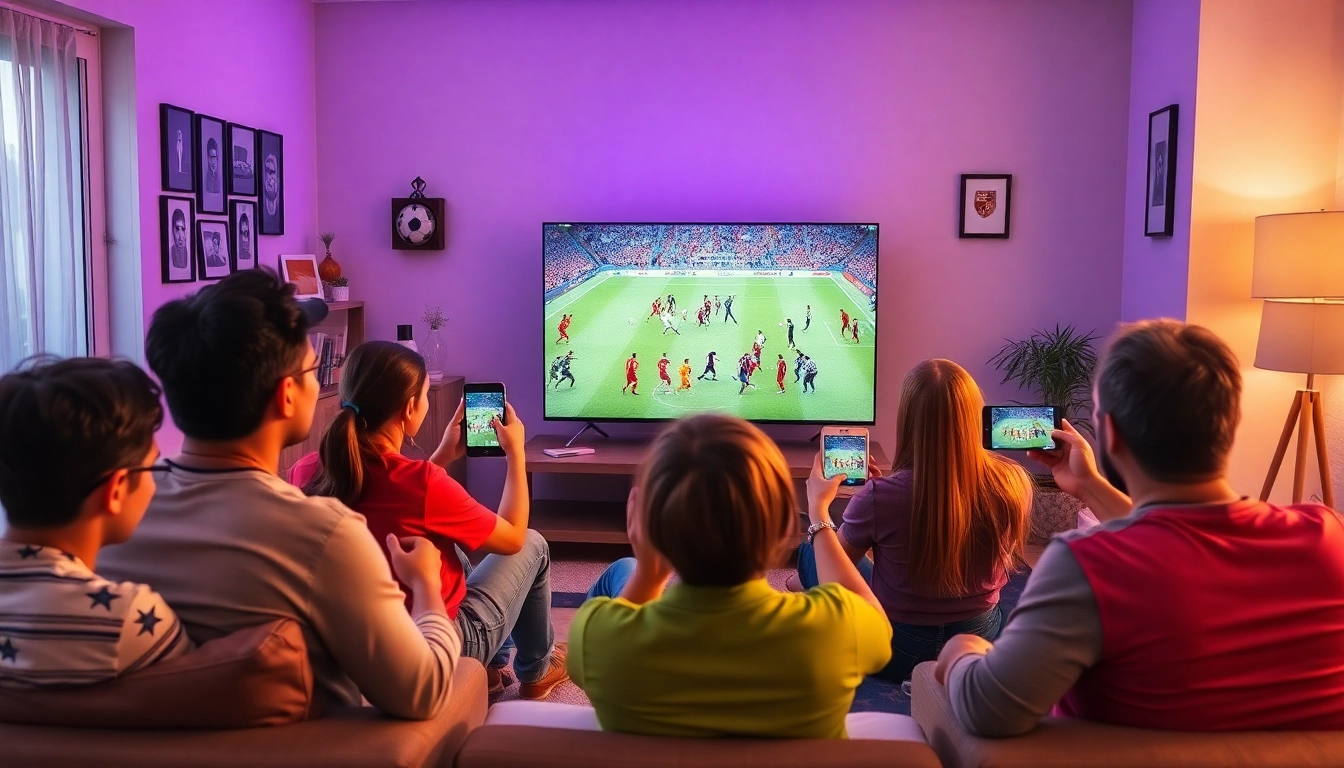 Fans watching an exciting football match on https://socolive.gold/ streaming on multiple devices.