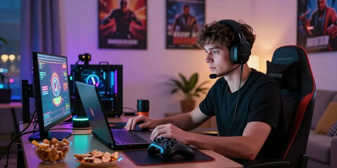 Engaged player enjoying game đổi thưởng on a vibrant gaming setup.