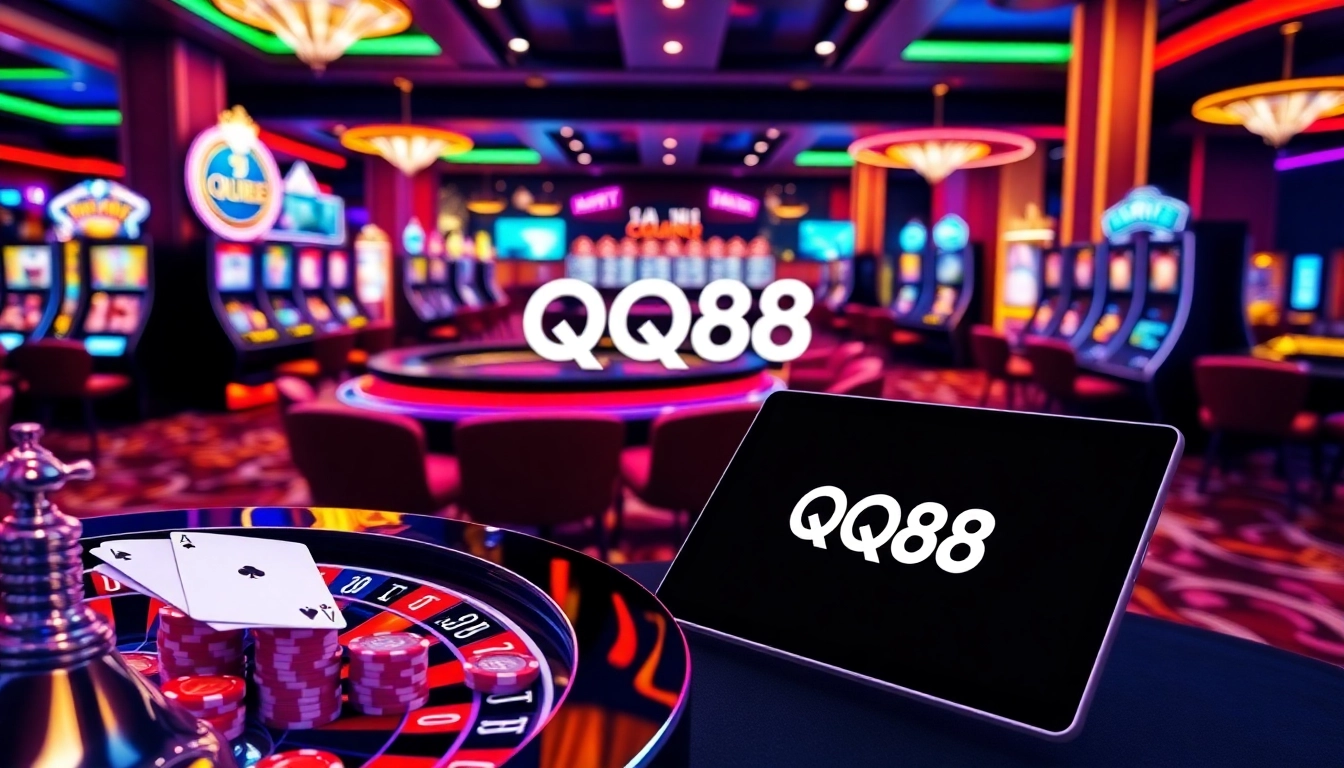 Experience thrilling gameplay at QQ88 with professional poker chips and vibrant casino tables.