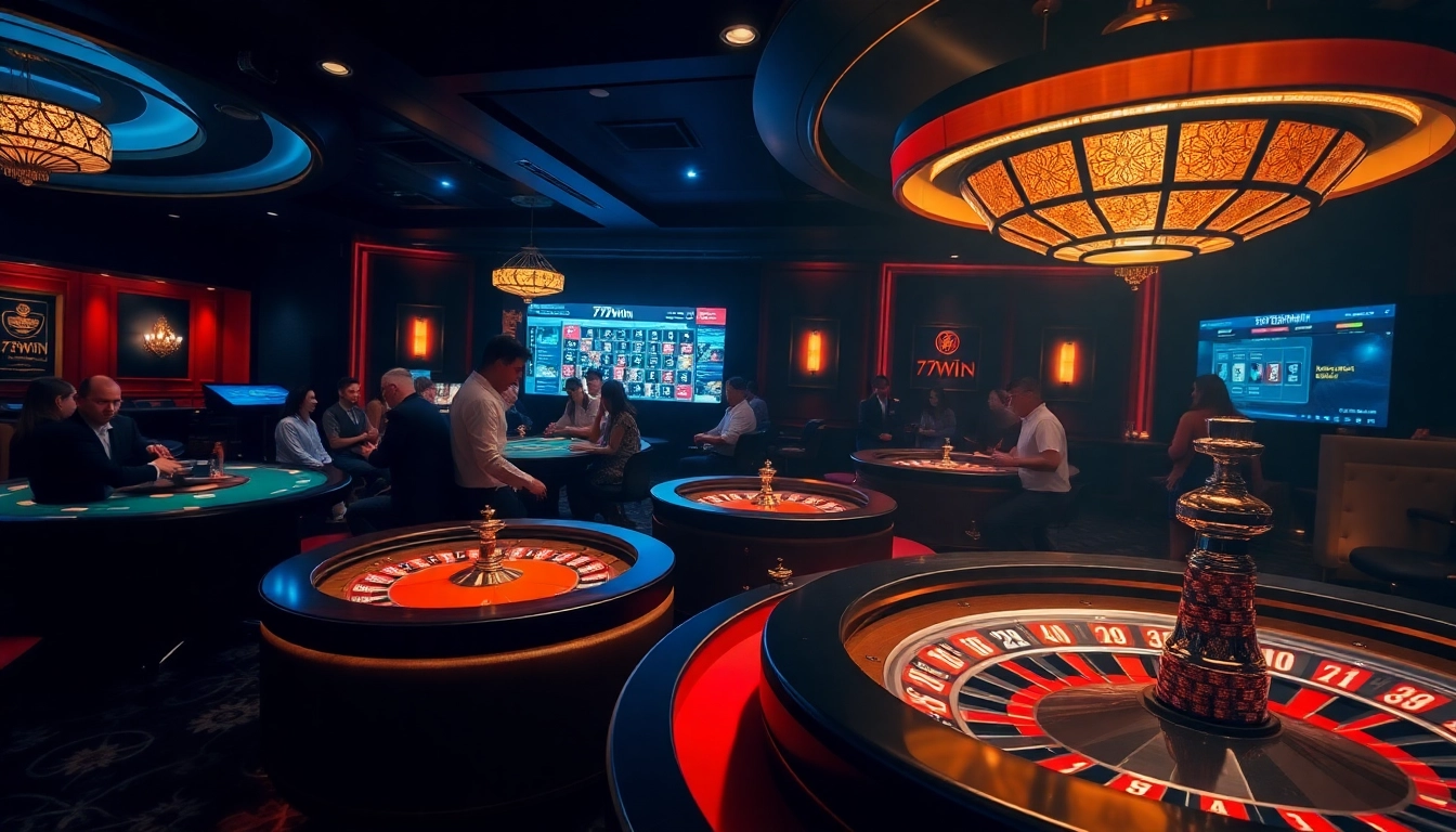 Players engage in high-stakes poker at 79win's luxurious casino, showcasing excitement and elegance.
