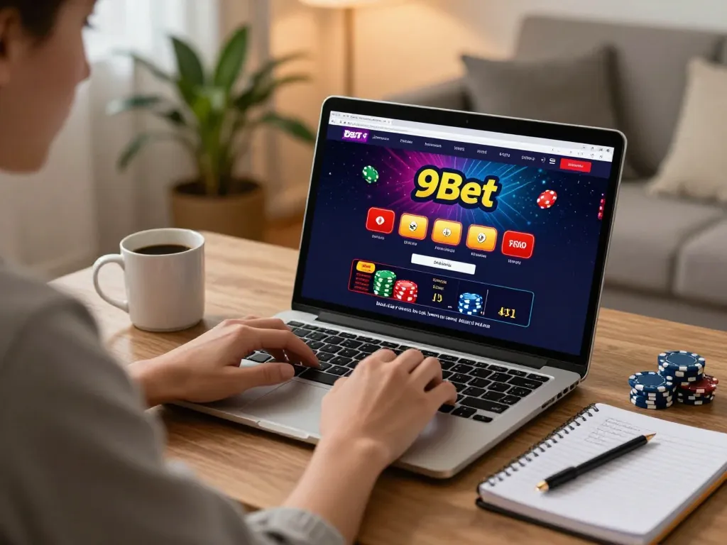 Player strategizing on 9Bet while engaging with online casino games from the comfort of home.