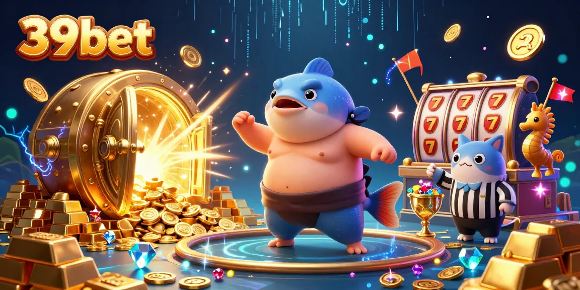 Engage with the fun at 39bet featuring an underwater casino scene with a fugu and lucky gaming elements.