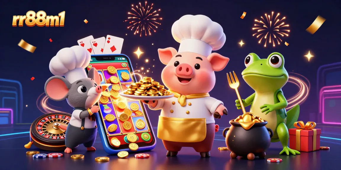 rr88m1 offers thrilling casino games with golden coins and vibrant action elements in a dynamic scene.