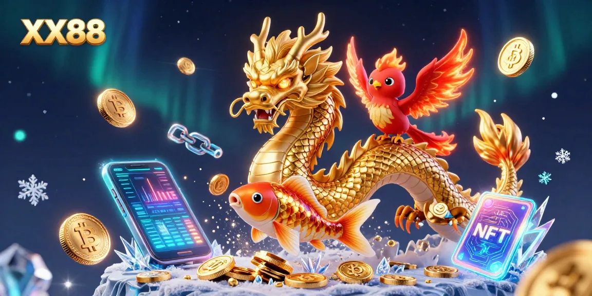 Engage in thrilling play at XX88 with a vibrant 3D casino scene featuring symbolic characters.