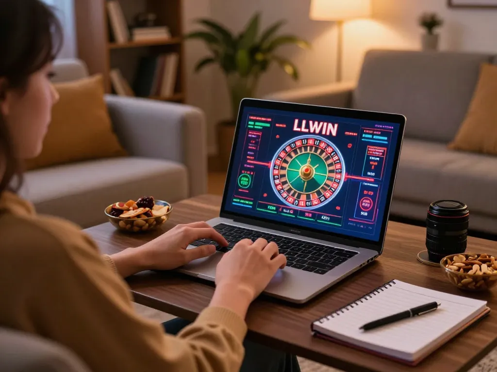 Engage in LLWIN Download during exciting online casino gameplay on a laptop.