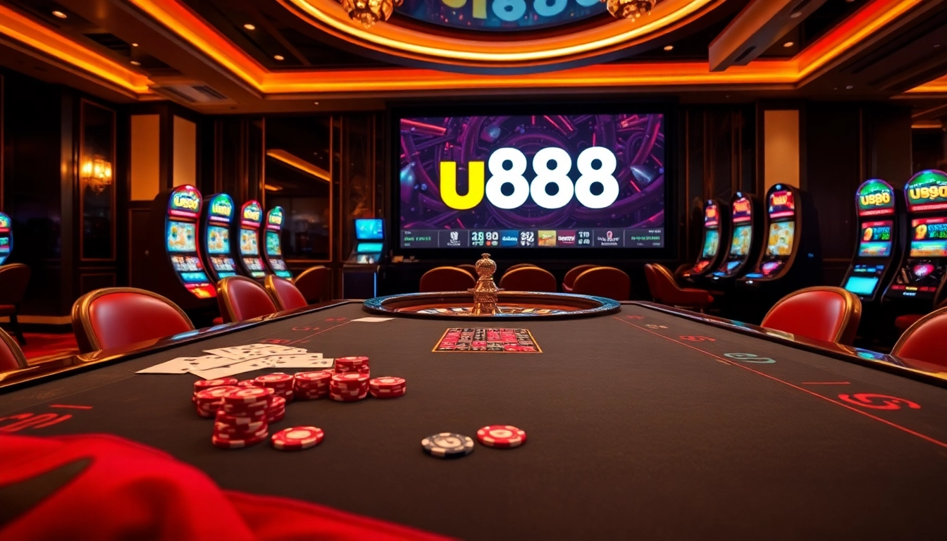 Experience thrilling gaming at u888's luxurious online casino with vibrant tables and slots.
