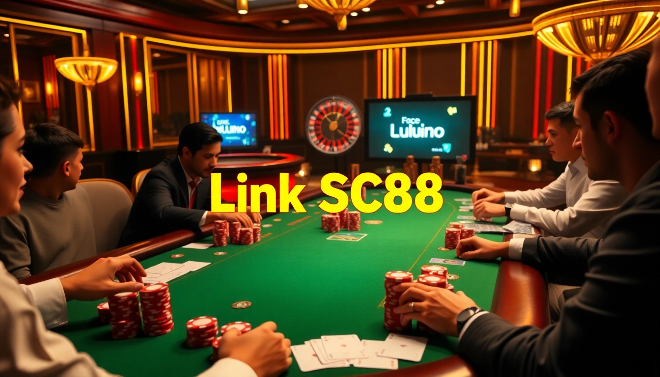 Experience the thrill of poker with Link SC88, featuring vibrant casino elements and engaging players.