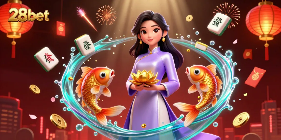 Experience immersive gaming at 28bet with a vivid 3D casino scene featuring Asian culture and vibrant elements.