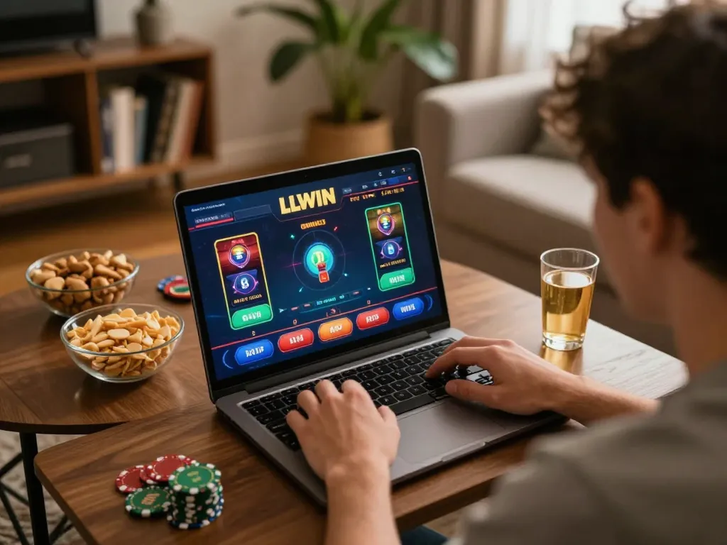 Engaging with LLWIN online poker from home, enhancing gaming strategy.